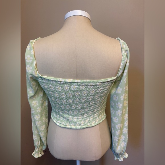 Simons Twik Sustainable Ruched Coquette Daisy Mint Long Sleeve Crop Top Small - Picture 5 of 10